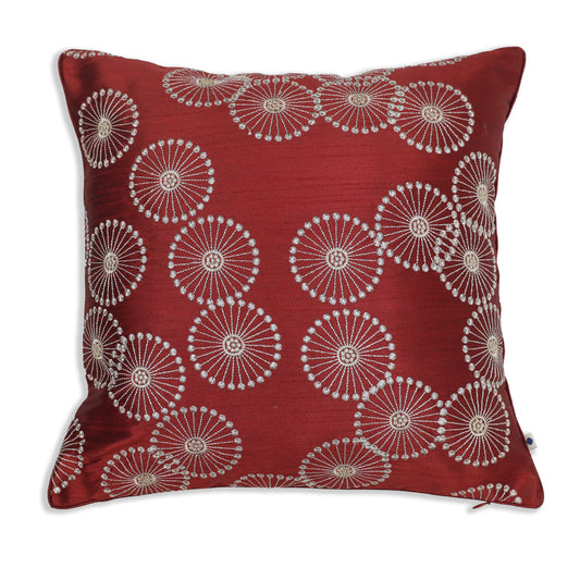 Mandala Maroon Embroidered Cushion Cover