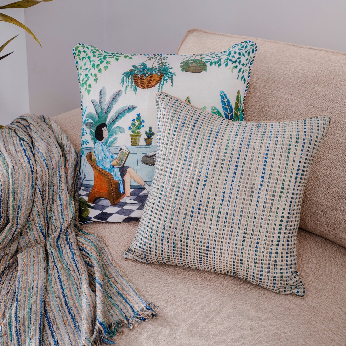 Mirage Blue Handwoven Cushion Cover