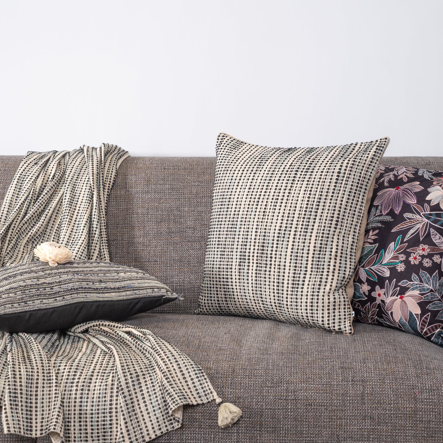 Mirage Black Handwoven Cushion Cover