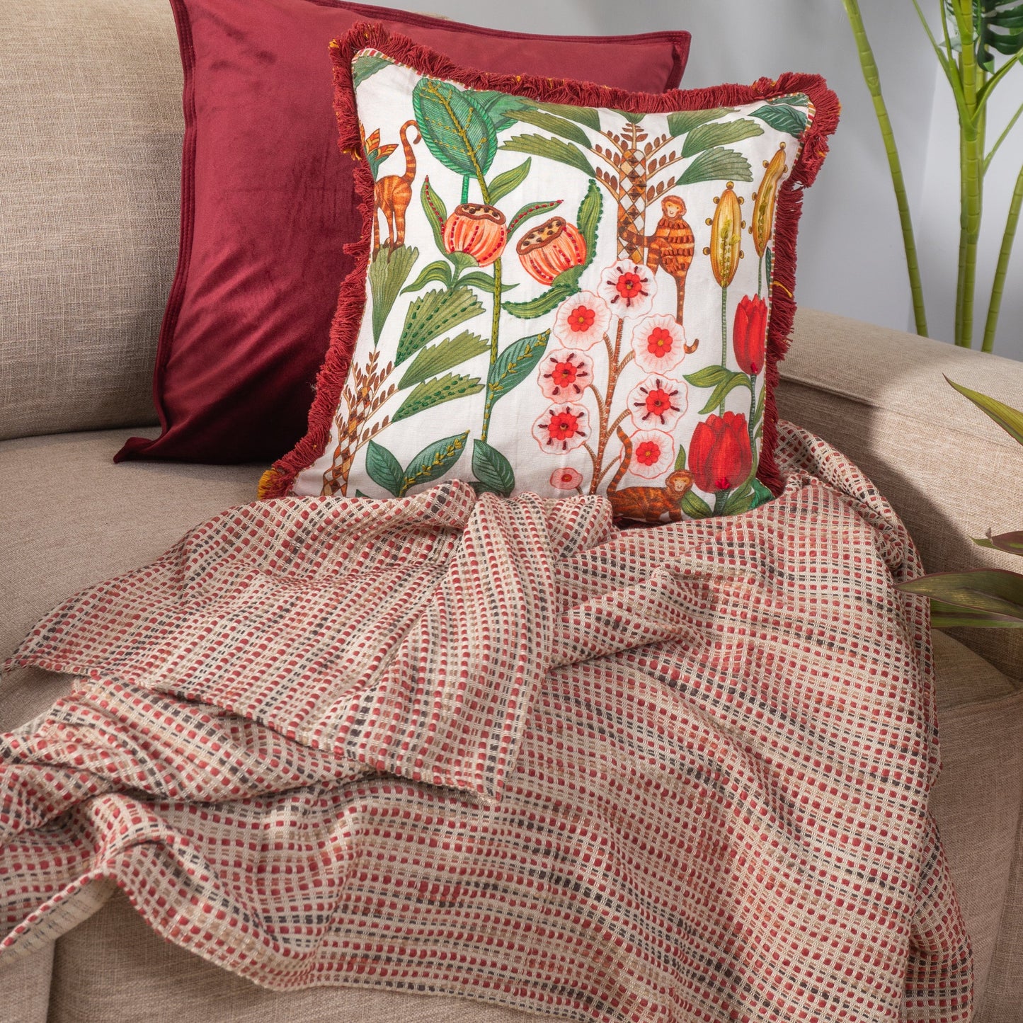 Maze Red Handwoven Throw