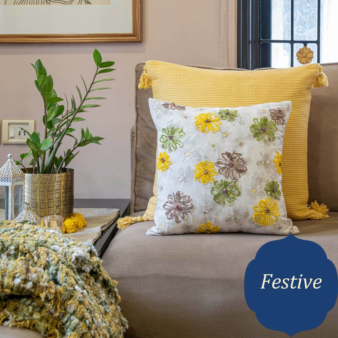 Sequinned Floral Cushion Cover