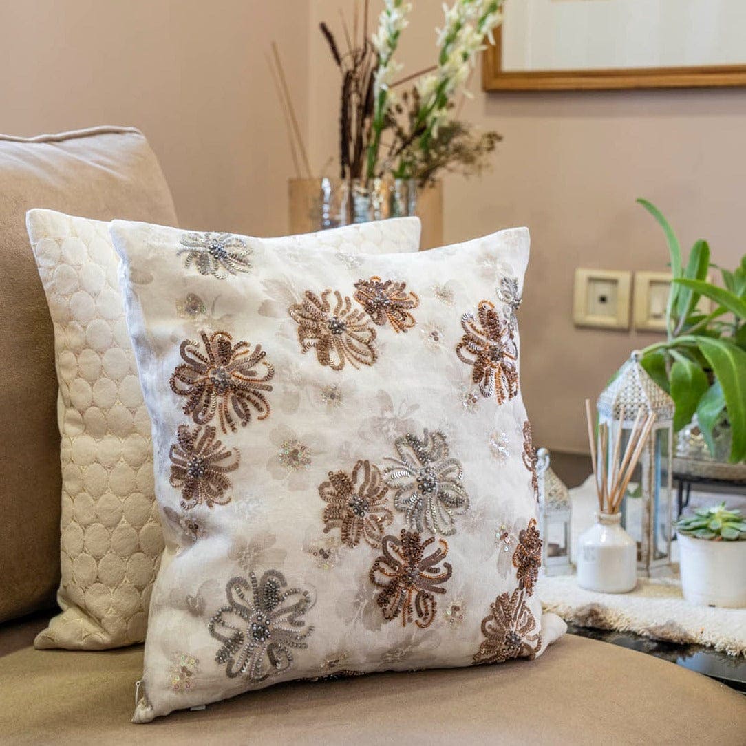 Sequinned Floral Cushion Cover