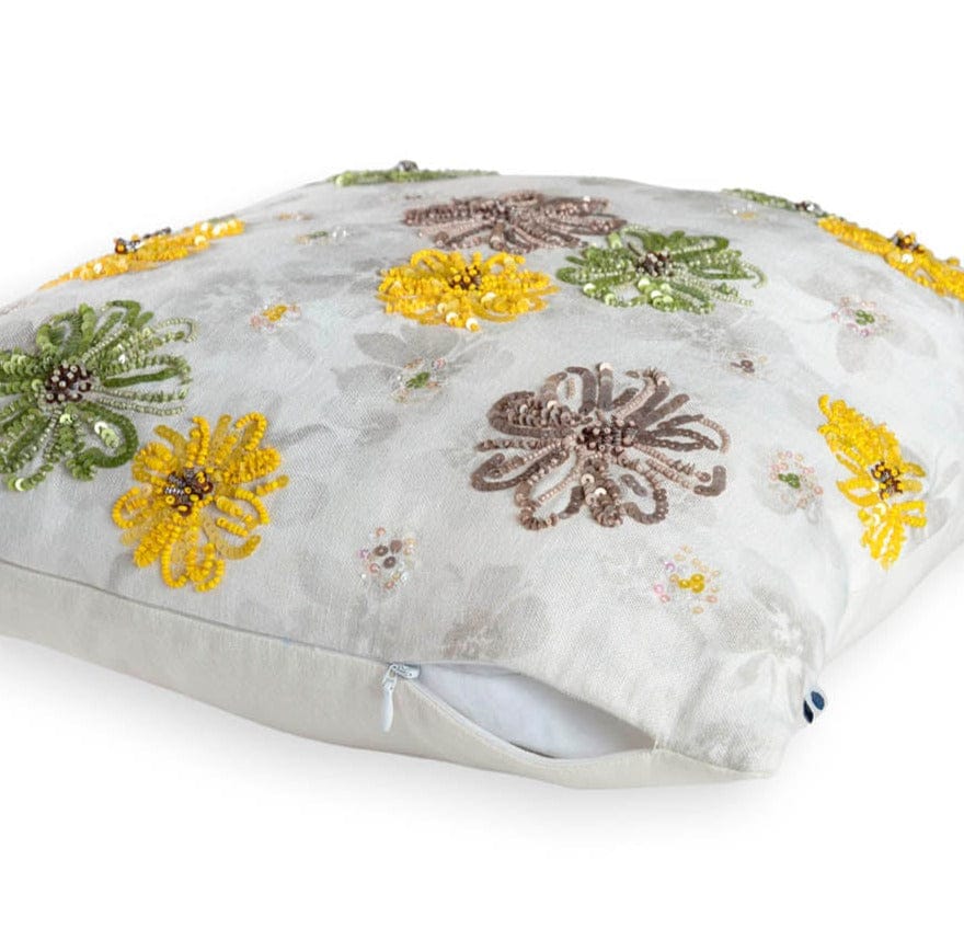 Sequinned Floral Cushion Cover