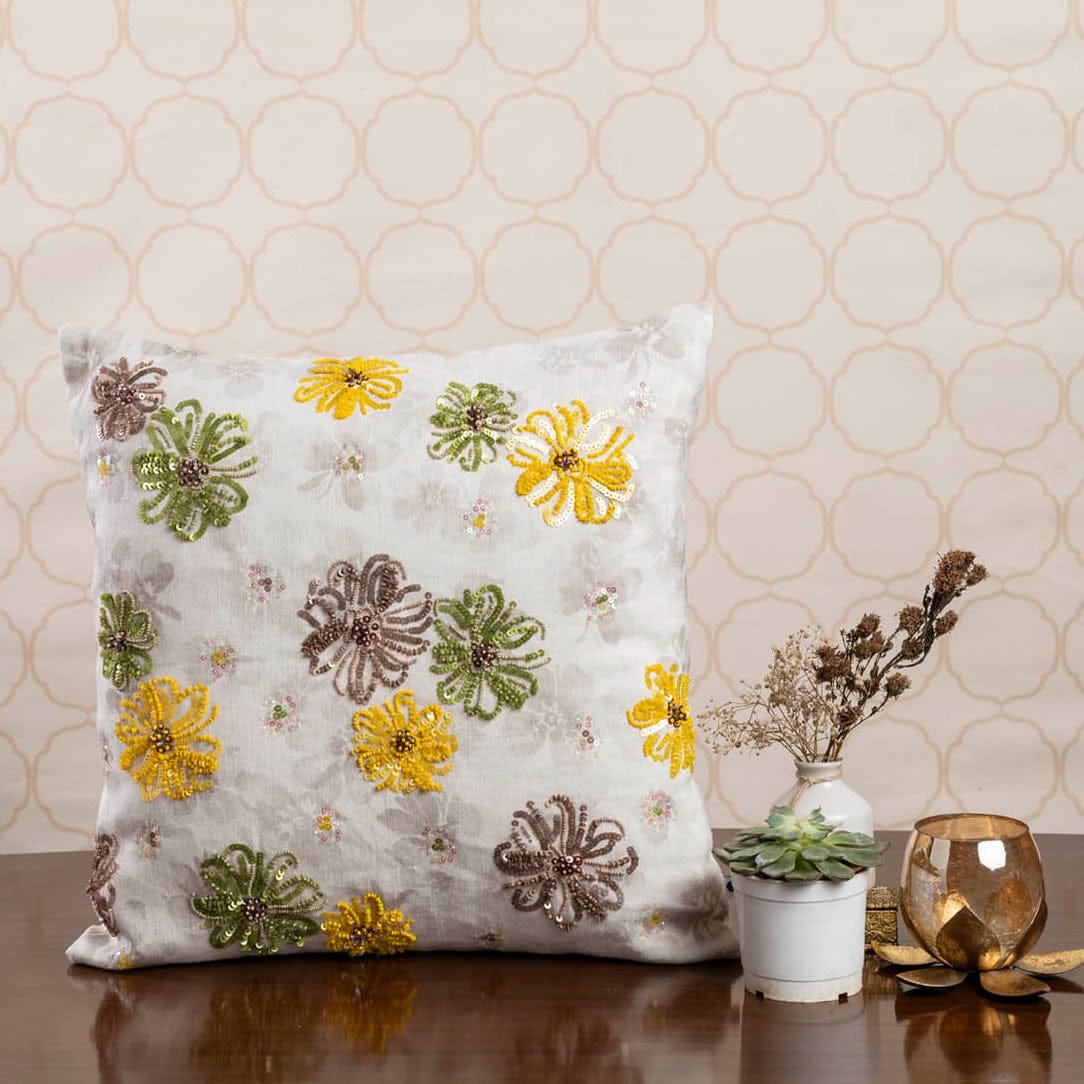 Sequinned Floral Cushion Cover