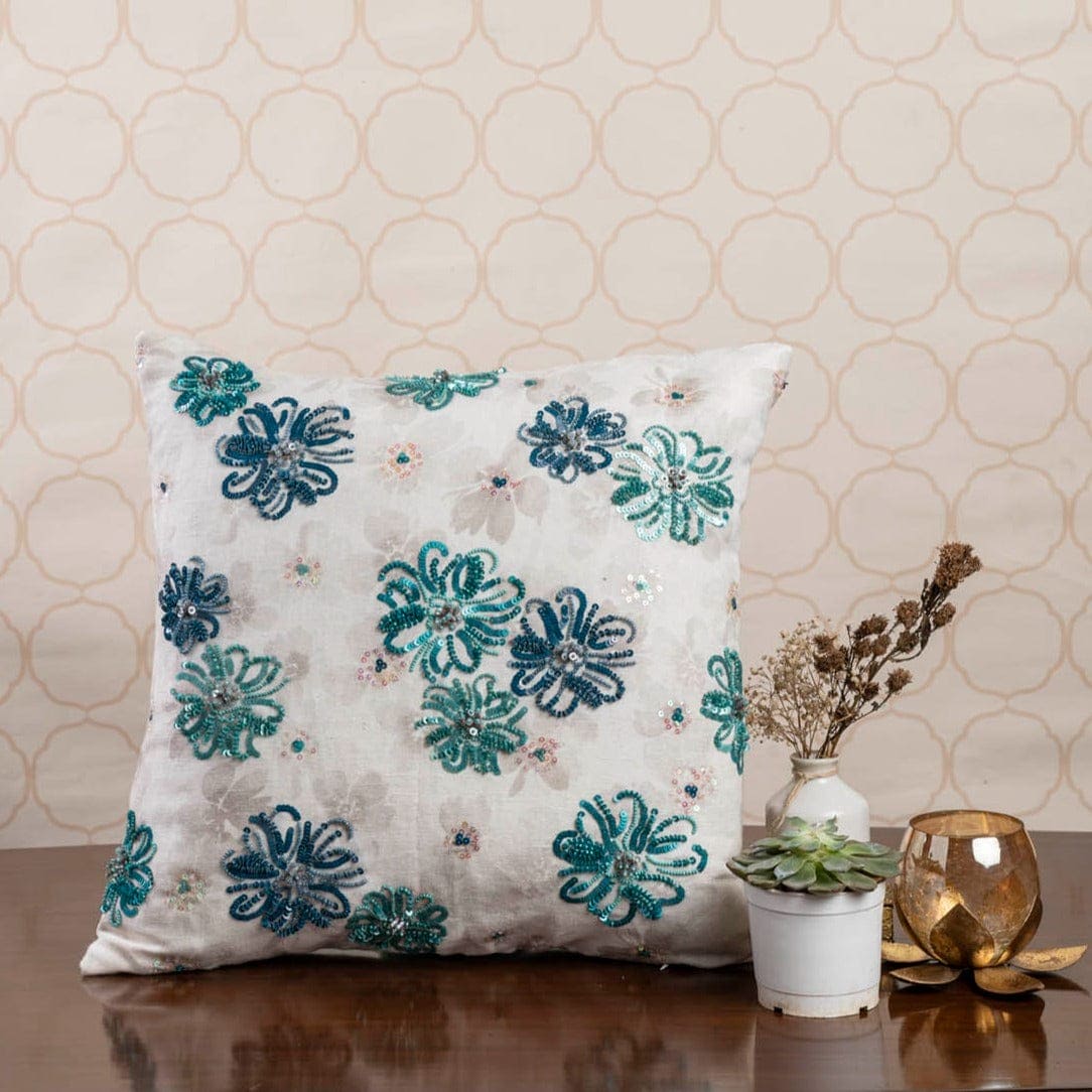 Sequinned Floral Cushion Cover