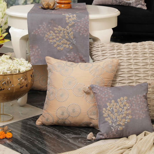 Mandala Beige Embroidered Cushion Cover