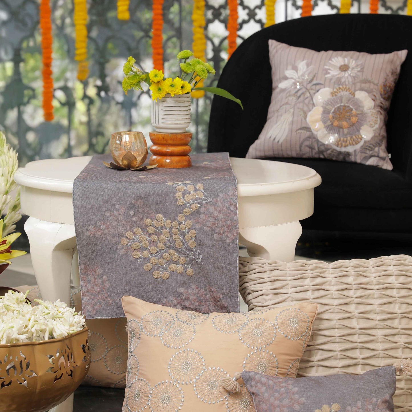 Whisper Embroidered Grey Runner