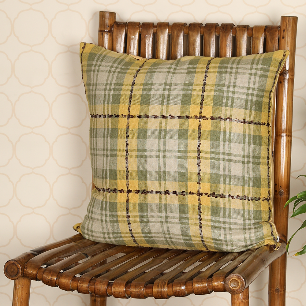 Buy Tartan Silk Cushion Cover in Sap Green Online onsethomes