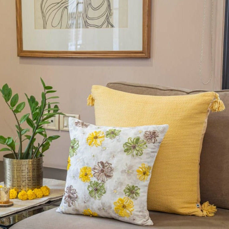 Sequinned Floral Cushion Cover