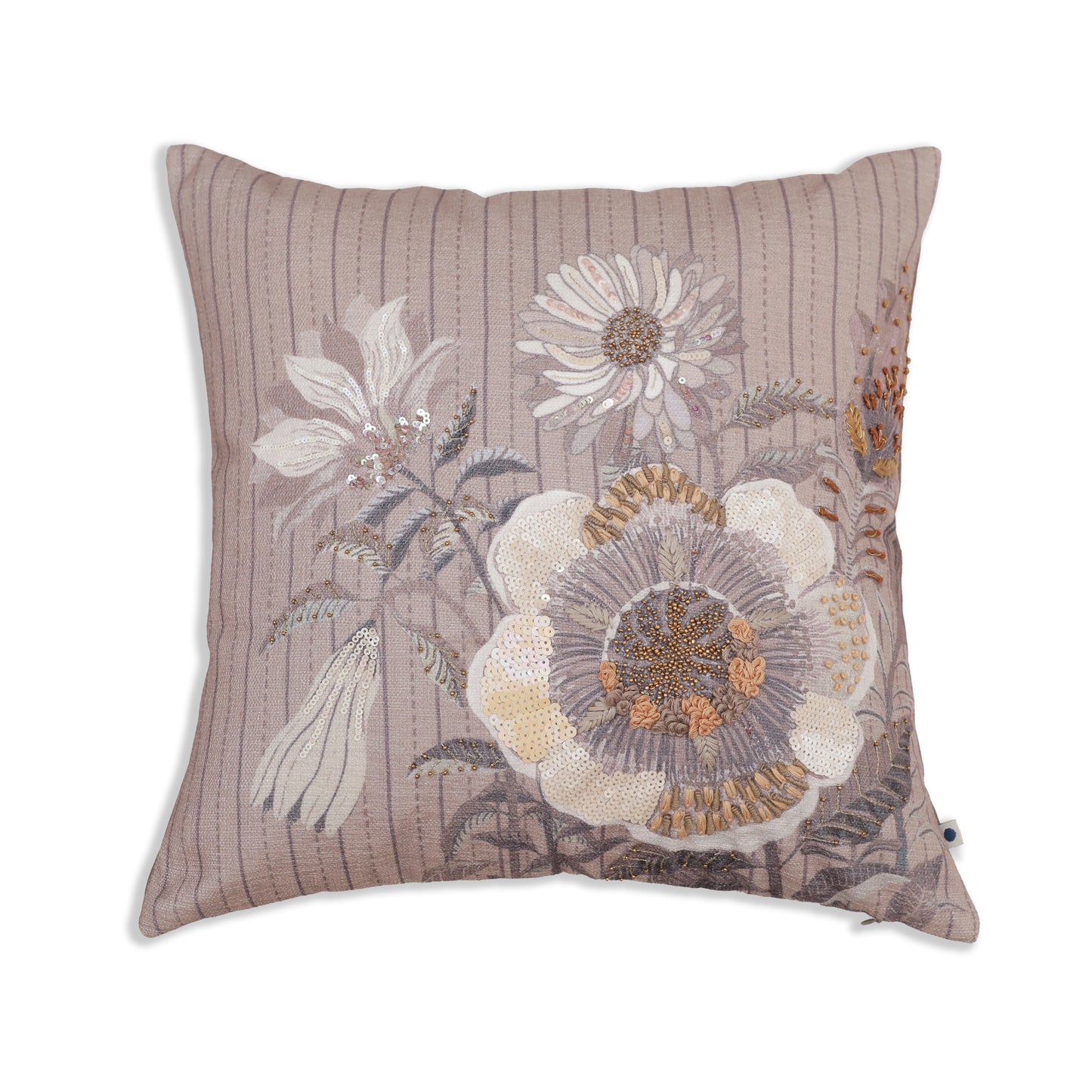 Rosette Beige Chenille Cushion Cover