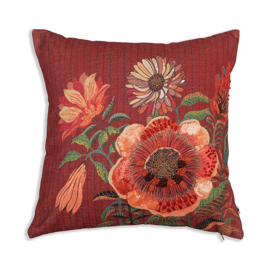 Rosette Red Chenille Cushion Cover