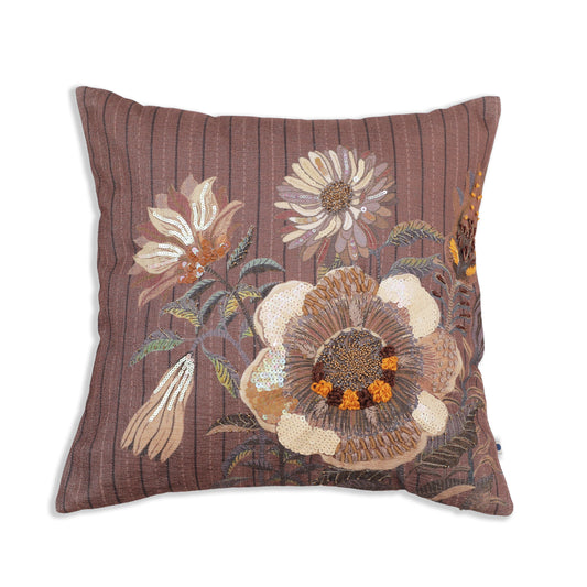 Rosette Brown Chenille Cushion Cover