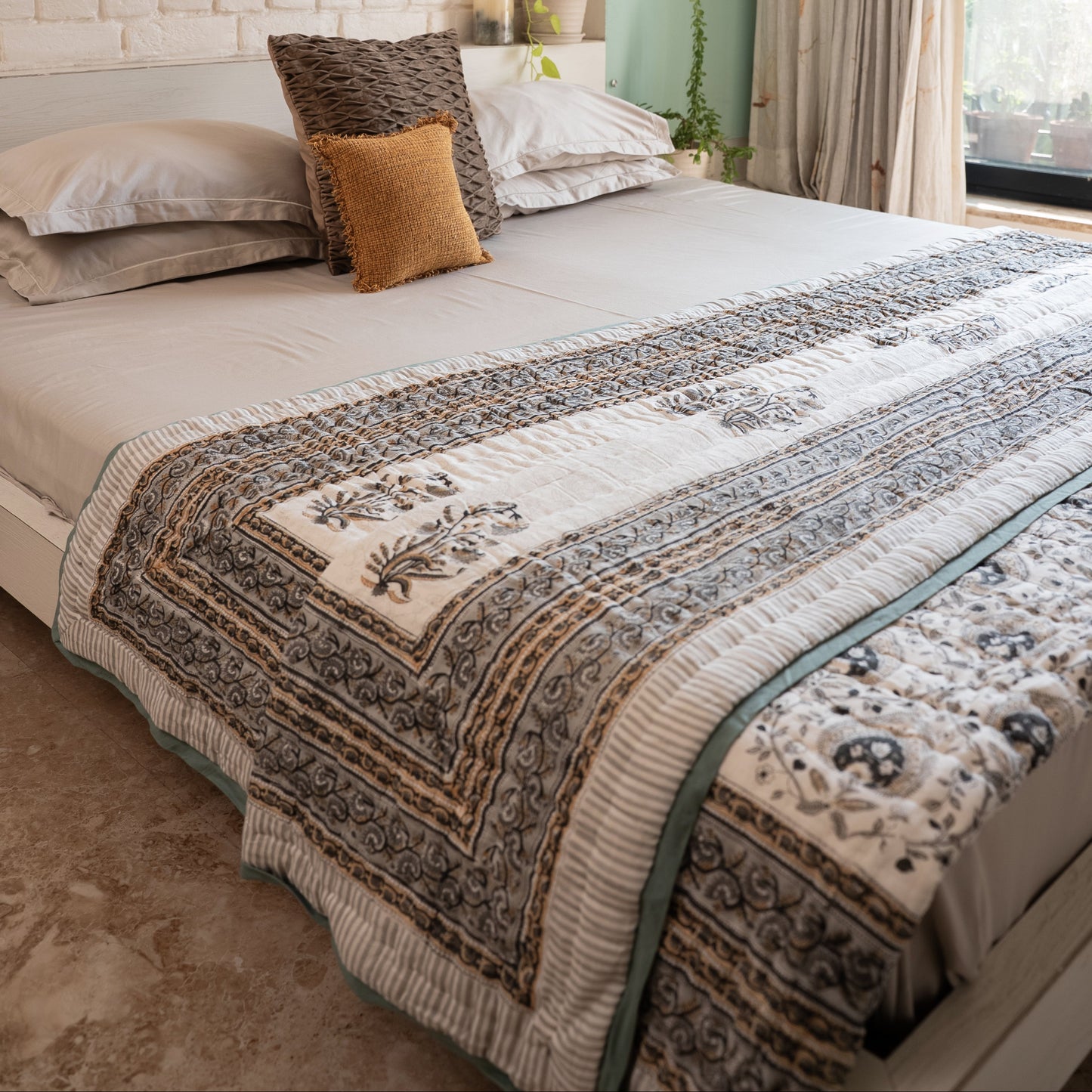 Grey Ivory Blossom Dohar