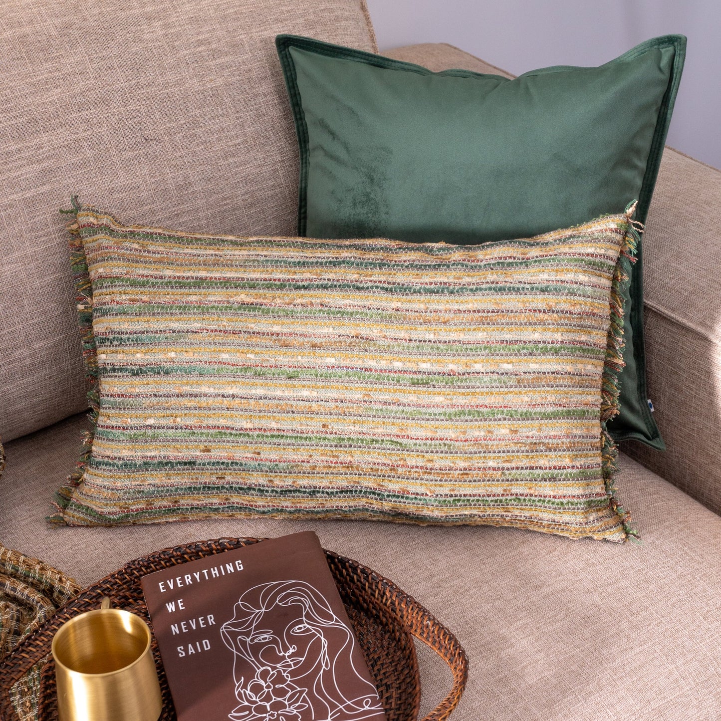 Roadway Green Handwoven Cushion Cover