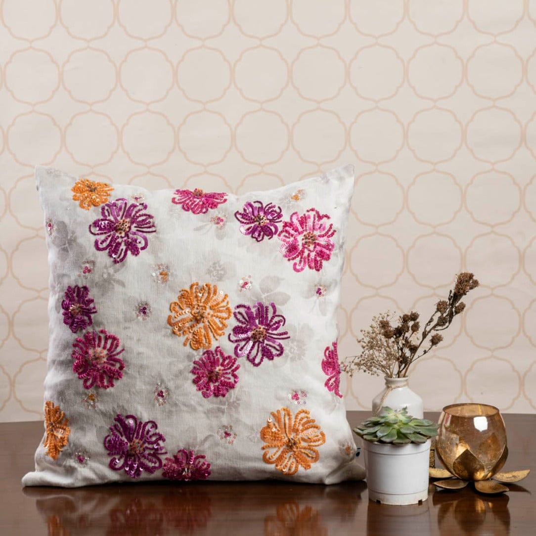 Sequinned Floral Cushion Cover