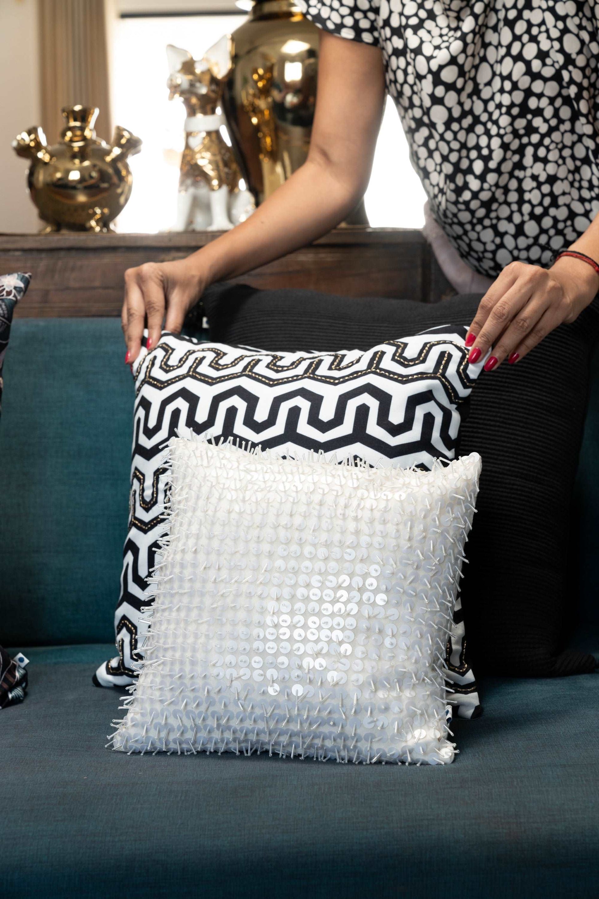 Geometric Opulence Kantha Cushion