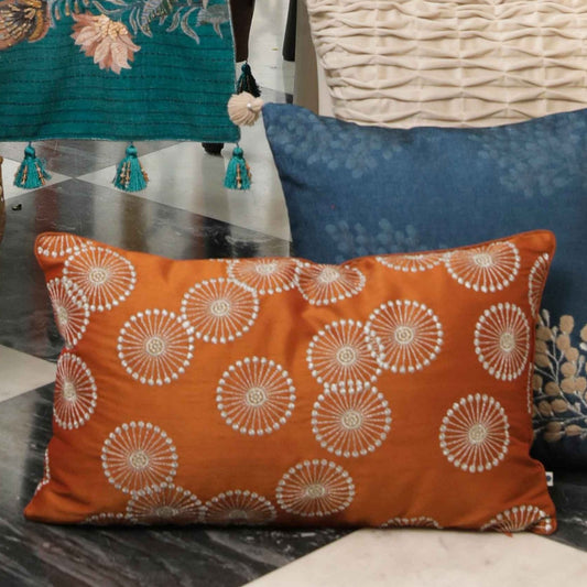 Mandala Orange Embroidered Cushion Cover