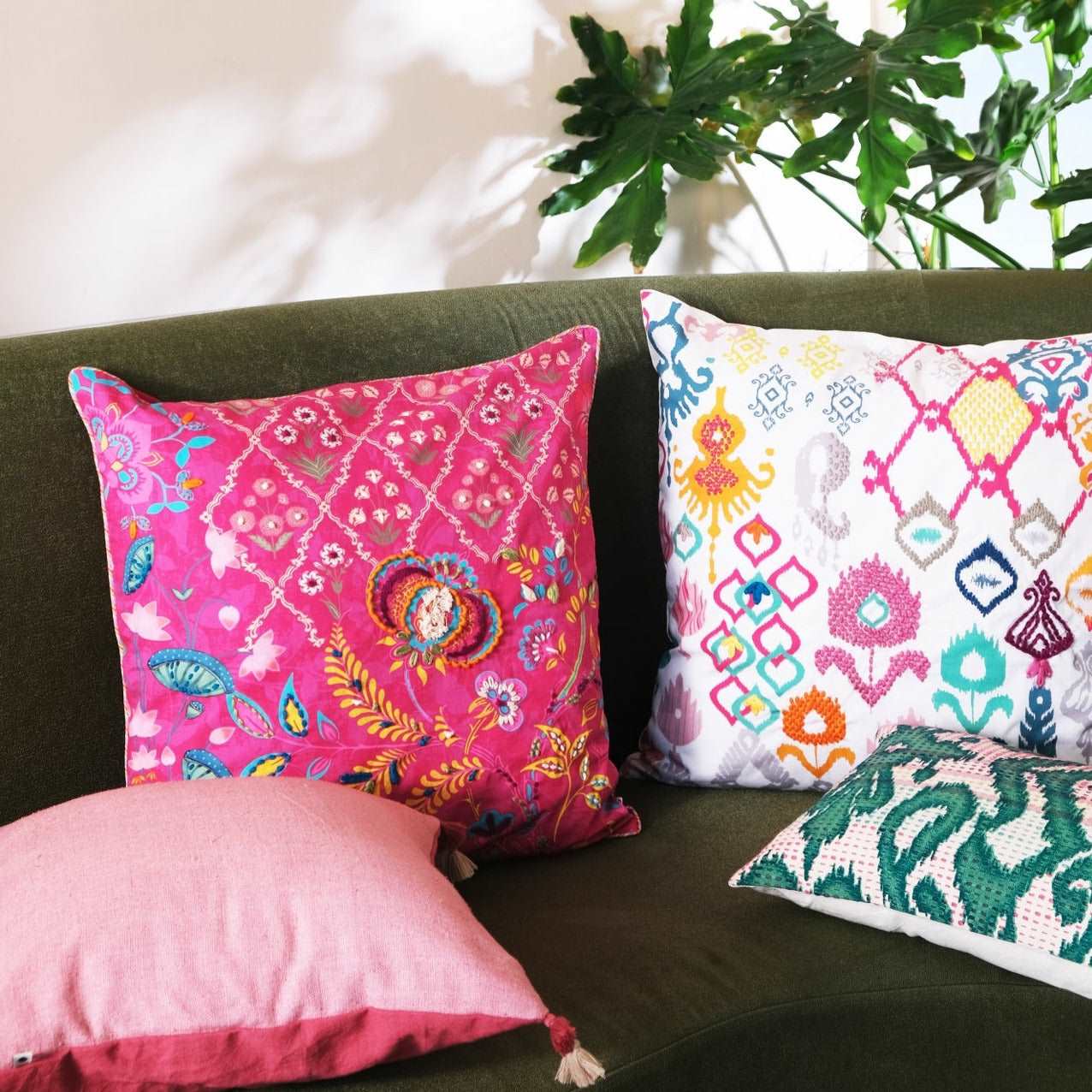 Ikat Embroidery Cushion Cover