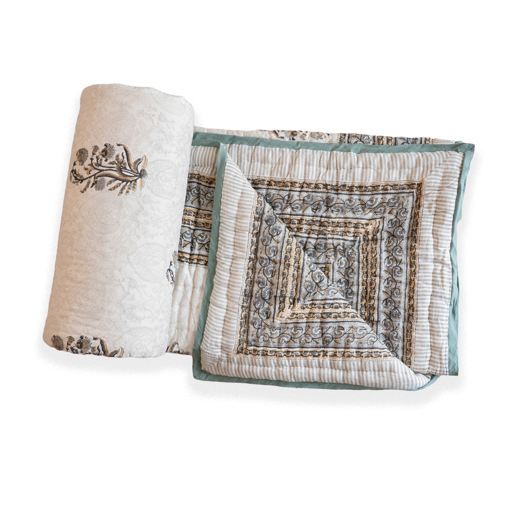 Grey Ivory Blossom Dohar